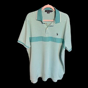 U.S. Polo Assn. Men's XL Shirt Green/White Striped Short Sleeve EUC (1L) - Picture 1 of 7