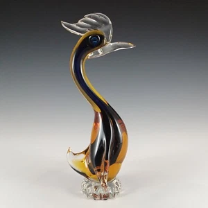 Murano / Venetian Blue & Amber Sommerso Glass Swan Figurine - Picture 1 of 10