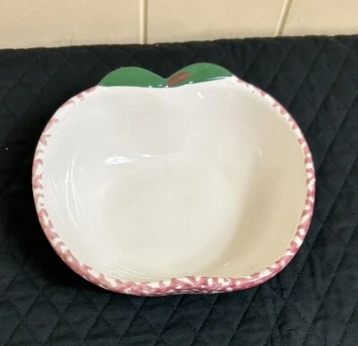 Ceramic Apple Shaped Bowl Pink Sponge speckled Summertime Farmhouse 6 3/4" - Image 1 of 4