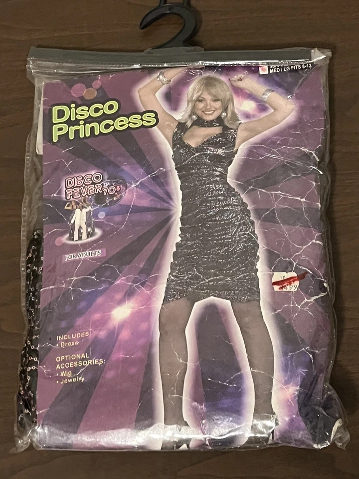 Mujer Adulto Disfraz Vestido Retro Años 70 Disco Princesa Temática Talla Med Lg 8-12 Nuevo Foto 1 de 1