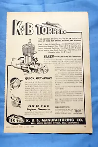 K&B Torpedo Model Airplane Engine Advertisement - Model Airplane News June 1947 - Picture 1 of 1