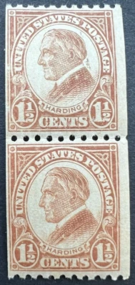 Scott#: 605 - Warren G. Harding 1½c 1925 BEP vertical block of two MNHOG - Lot 1 - Image 1 of 2