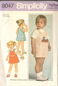Simplicity 8047 Sewing Pattern Toddler Dress Jumper Overalls Size 1/2 Vintage - Picture 1 of 2