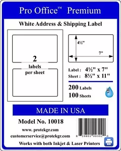 400 Wing Office Premium Shipping Label Self Adhesive Half Sheet 7 x 4.5 USA MADE - Picture 1 of 2