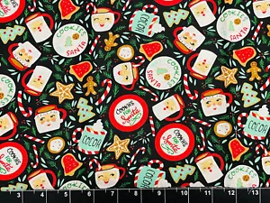 Tina SCRAP 9"x21" Merry Christmas Coffee Coco Cookies Fabric Cotton - Picture 1 of 1