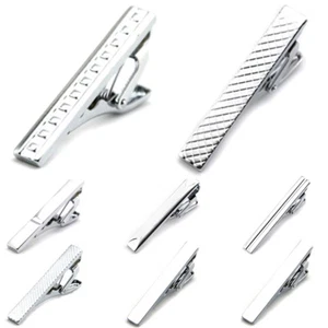 Mens Silver Stainless Steel Metal Skinny Tie Clip Clasp Necktie Bars Pins Gift - Picture 1 of 11