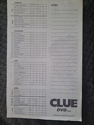 Clue DVD 52 Double Sided Score Pad Sheets Replacement Game Part 2006 Very Good  - Image 1 of 4