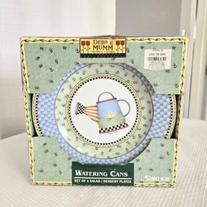 Vtg Watering Can Plates Debbie Mumm 1999 Sakura Spring 8" Dessert Salad Dishes 4 - Picture 1 of 10