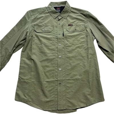 ATG by Wrangler Men's Medium Long Sleeve Mixed Material Shirt Comfort Top Olive - Image 1 of 4