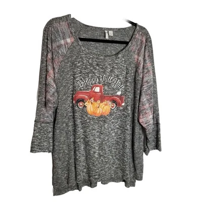 Cato Est. Top 1946 para mujer XL gris rojo a cuadros manga larga gráfico Happy Fall Yall Foto 1 de 4