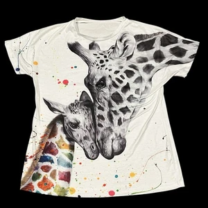 Beopjesk Womens XL Giraffe Printed T-Shirt Cute Animal Graphic Tees Tops - Picture 1 of 6
