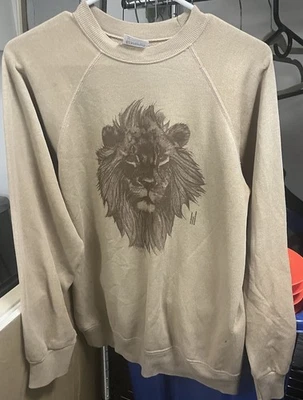 SUDADERA VINTAGE HANES LION BEIGE MARRÓN GRÁFICO ALGODÓN CREW S 34-36 Foto 1 de 4