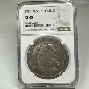 Russia: Czarina Anna Rouble 1734 AU55 NGC, KM192.3 XF45 - Picture 1 of 3