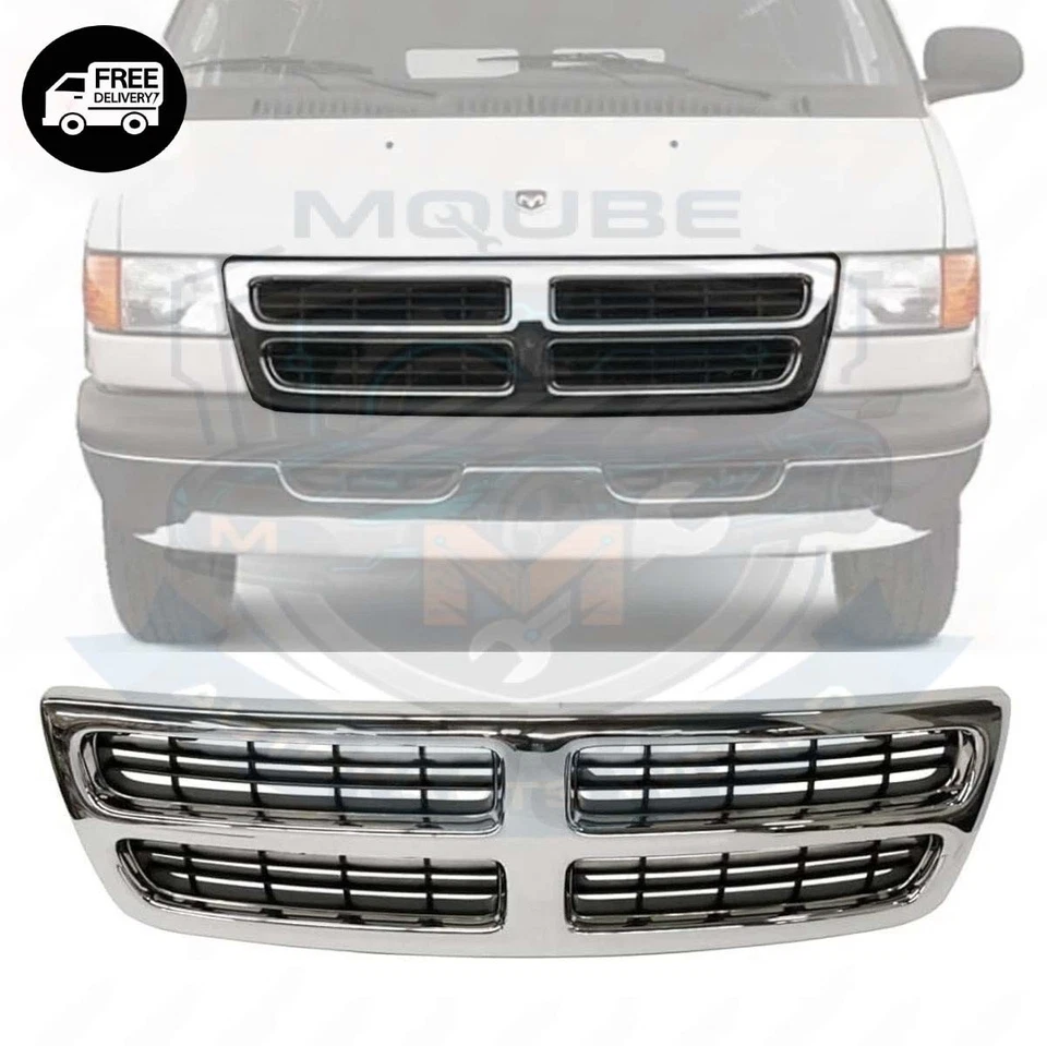 New 1998-2003 Front Grille Chrome Shell w/ Black Insert Dodge Ram 1500 Van Foto 1 de 1