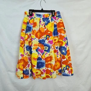 Liz Claiborne New York mehrfarbig Blumen Plissee A-Linie Leinen Rock Gr. 4 Vintage - Bild 1 von 8