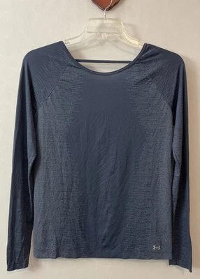 Under Armour Heat Gear Mujer Medio Azul Elástico Pullover Logo Camisa! M371 Foto 1 de 4