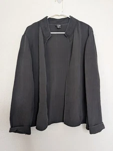 Eileen Fisher Open Jacket Cardigan Gauze Black Size Large Lagenlook Comfort - Picture 1 of 7