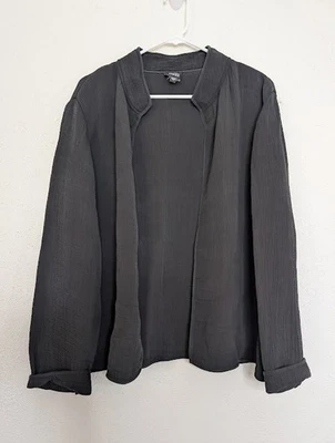 Cárdigan Chaqueta Abierta Eileen Fisher Gasa Negro Talla Grande Lagenlook Comodidad Foto 1 de 4
