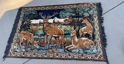 VTG Forest Deer Buck Doe Farm Hunting  Velvet Wall Hanging Tapestry 71x50 - Image 1 of 4