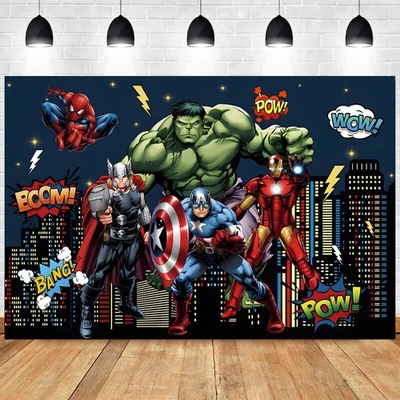 Superhéroe Vengadores Telón de fondo Niños Fiesta de cumpleaños Foto Fondo Banner Decoración Foto 1 de 4