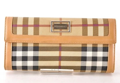 Burberry Nova Check Long Wallet Leather Brown Beige Used Auth 10D6311 - Image 1 of 4