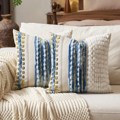 Juego de 2 fundas de almohada acolchadas de chenilla boho de 18x18 pulgadas, decoración de granja... Foto 1 de 4