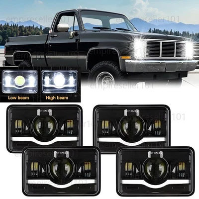 4pcs DOT 4x6 inch LED 5D Headlights DRL for GMC Sierra Classic K1500 C1500 C2500 - Image 1 of 4