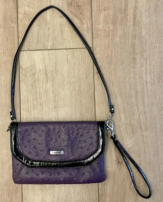 Grace Adele-Removeable Strap Clutch Purse-Faux Ostrich-Purple-8.5"W x 5.75"H x 1 - Image 1 of 4