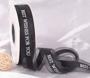 1" x 50 Yards Black & White Ribbon Best Wishes For You Letters - Picture 1 of 1