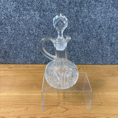 "Crueta de vidrio prensado transparente vintage con tapón 7""" Foto 1 de 4