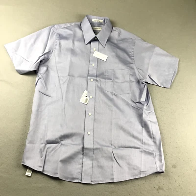 Van Heusen Shirt Mens 16 Blue Cotton Blend Pique Button Up Short Sleeves NWT - Image 1 of 4