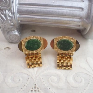 Vintage Dante Green Nephrite Gold Plated Chain Link Wrap Around Cufflinks - Picture 1 of 8