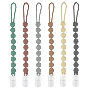 6 PCS Silicone Pacifier Clips With One Piece Beads For Baby Boys & Girls - Picture 1 of 7