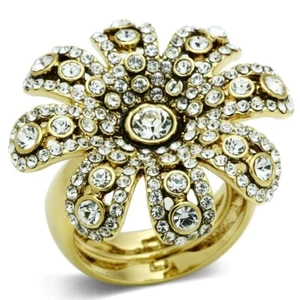 Gold cocktail ring flower burst statement antiqued sparkling cz size P 8 - Picture 1 of 3