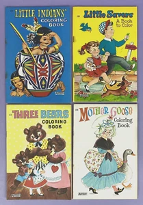 1950s Unused Saalfield Coloring Books Mother Goose 3 Bears Little Indians Savers - Picture 1 of 10