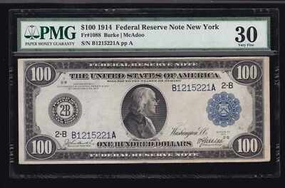 US 1914 $100 FRN New York FR 1088 PMG 30 Ch VF (221) - Image 1 of 2