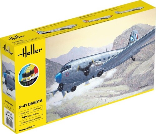 Maquette Avion C-47 Dakota Heller - Starter Kit 1:72 Avec Colle, Pinceau Et Peintures