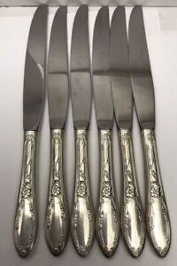 Vintage Oneida Heirloom Virginian Sterling Silver Handle 6 Dinner Knives 9''