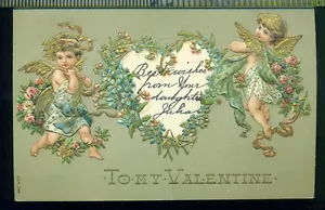 KIRSCHEN HALTEN HERZ ROSEN VERGISSMEINNICHTS Vintage TO MY VALENTINE 1907 Postkarte - Bild 1 von 1