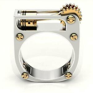 Men Women Car Piston Metal Geometric Mechanical Gear Punk Fashion Ring Jewelry