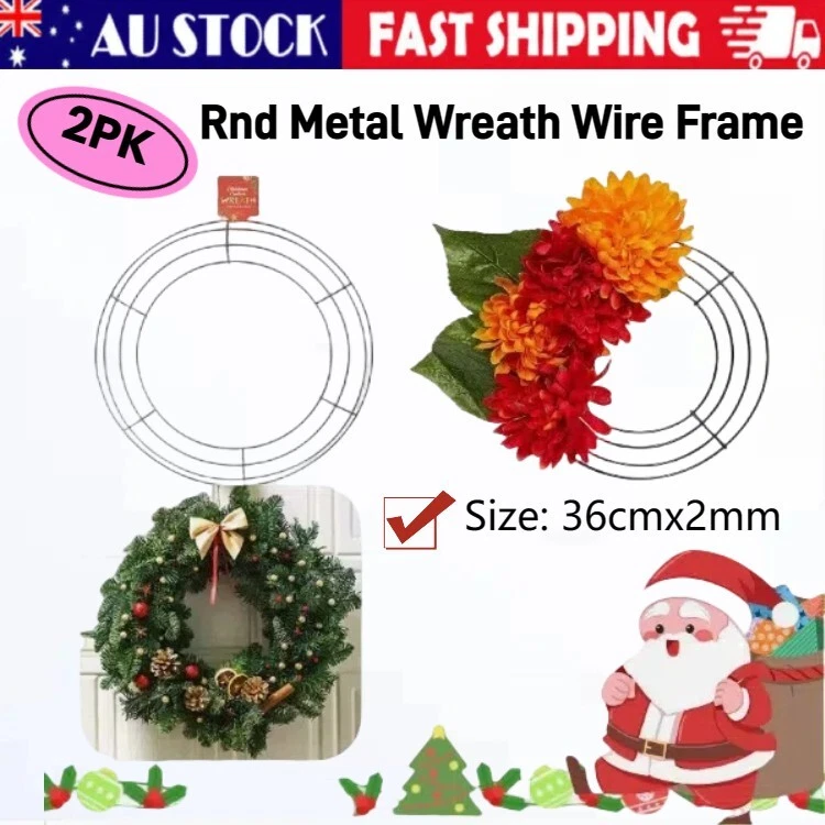 2x 36cm Rnd Metal Wreath Wire Frame Making Wedding Christmas Wreath DIY Decor - image 1 of 4