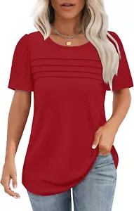 Womens T Shirts Short Sleeve Tops Dressy Casual Blouses Spring Summer Outfits Fl - Picture 1 of 12
