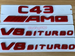 Glossy RED C43 AMG V8 BITURBO Emblem Badge Sticker Set For Mercedes Benz C43 205 - Picture 1 of 9