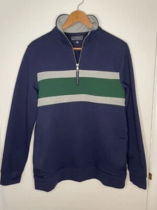 CLUB ROOM Sweater Small 1/4 Zip Striped Navy Green Mock Neck EUC Top Sweatshirt - Picture 1 of 6