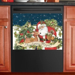 Santa Claus & Deer "Christmas Magic" Kitchen Dishwasher Cover Magnet - Picture 1 of 1