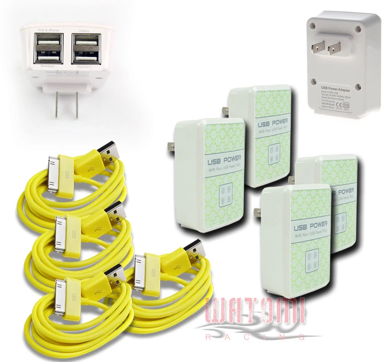 ADAPTADOR DE CORRIENTE 4X 4 PUERTOS USB + CARGADOR DE CABLE DE 6 PIES AMARILLO IPHONE IPOD NANO IPAD Foto 1 de 1