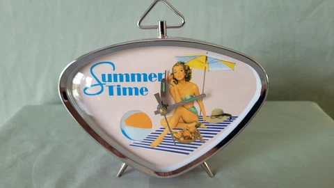 Reproduction Classic Peg Leg Wind Up Alarm Clock Tested to Work - Summer Time Cover