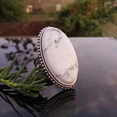 Beauty Howlite Gemma 925 Argento Sterling Artigianale Anello Tutti Misura S-10 - Immagine 1 di 4