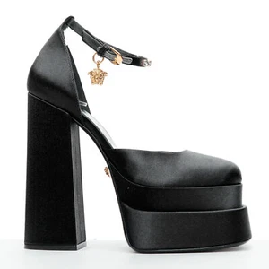 VERSACE Runway Aevitas 155 black satin gold crystal Medusa platform EU39.5 - Picture 1 of 12