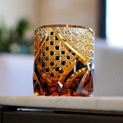 Whiskey Glass Japanese Style Carved Crystal Glasses Edo Kiriko Hand Cut to Clear - Image 1 of 4
